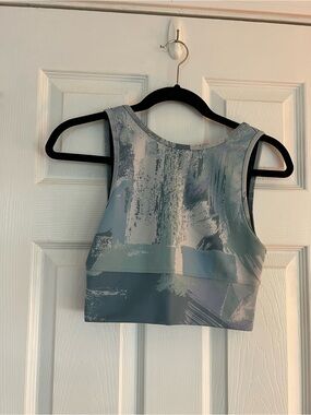 Light Blue Abstract Print Sports Bra Crop Top